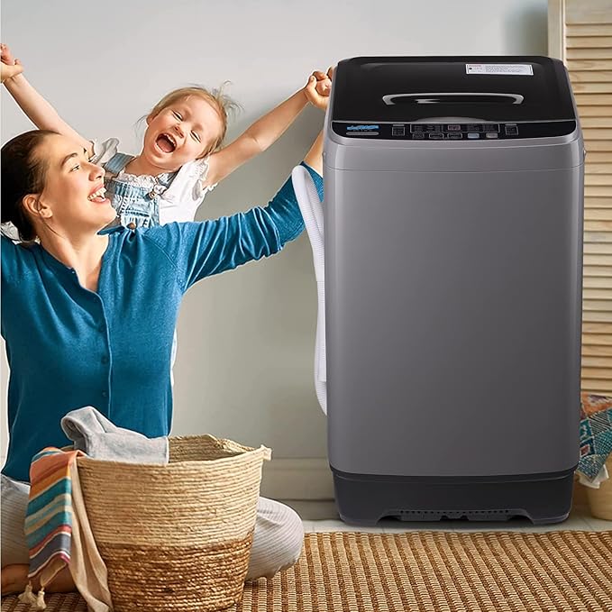 17.7 lbs Full Automatic Washing Machine with LED Display Compact Drain Dump, 10 Wash Programs and 8 Water Levels Ideal for Dorms, Apartments, RV, Grey (KB03-GREY6-3)-Ruum Studio Home