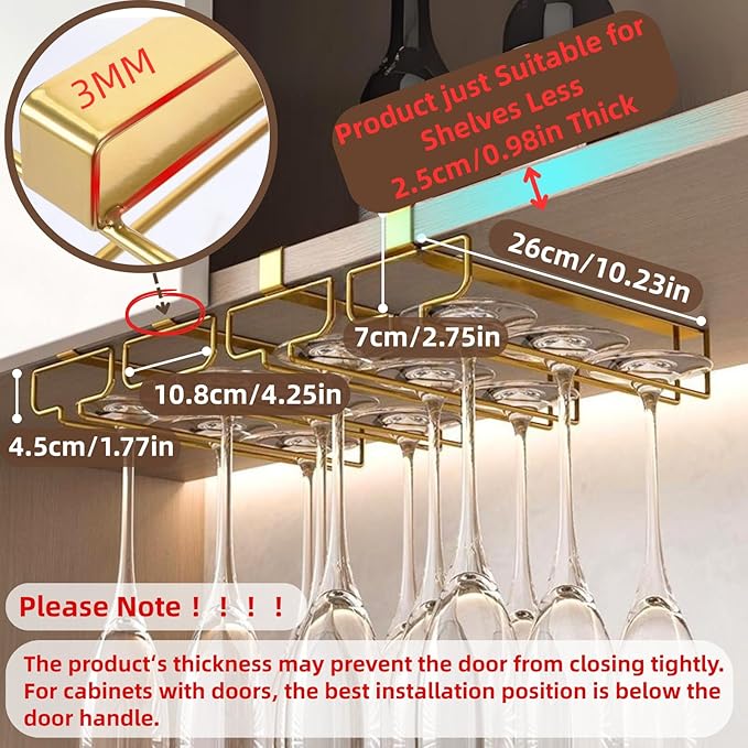 LINFIDITE Gold Under Cabinet Wine Glass Holder, 2 Pack, Space Saving, Easy Installation, Anti-Skid, Compact Design, Sturdy Materials, Affordable Gift-Ruum Studio Home