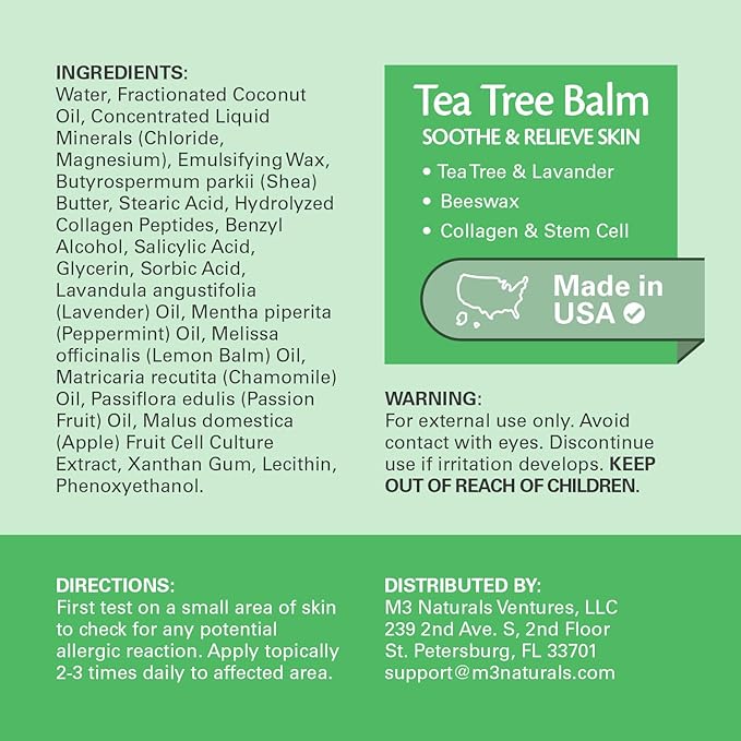 M3 Naturals Tea Tree Oil Foot Balm – Soothing Moisturizer for Dry, Cracked Feet & Nails | Hydrating & Nourishing Skin Care for Tired, Rough, and Calloused Feet | Refreshing 2 oz Balm-Ruum Studio Home