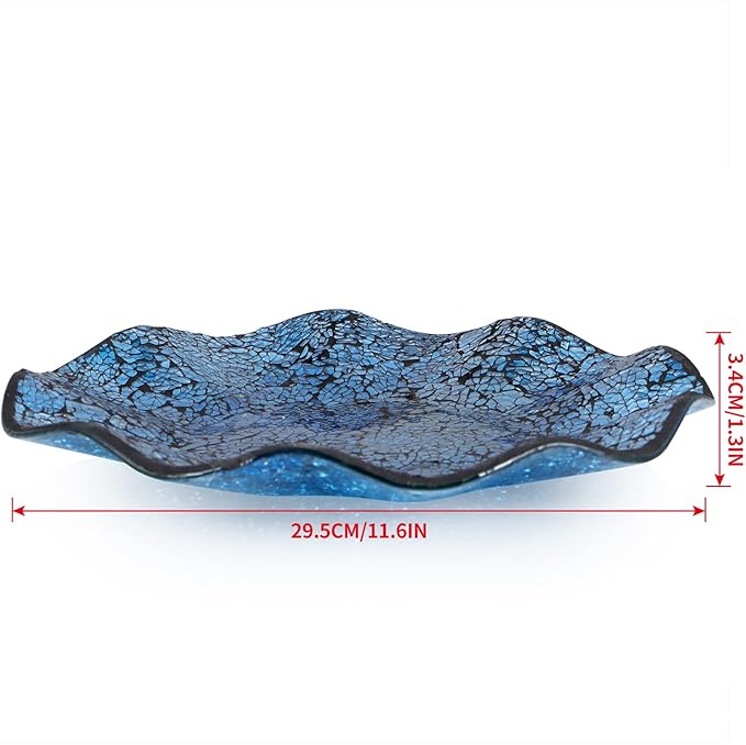 MDLUU Mosaic Centerpiece Tray, 12" Decorative Glass Plate, Home Decor Glass Bowl for Dining Room Table, Coffee Table, Gift (Turquoise)-Ruum Studio Home