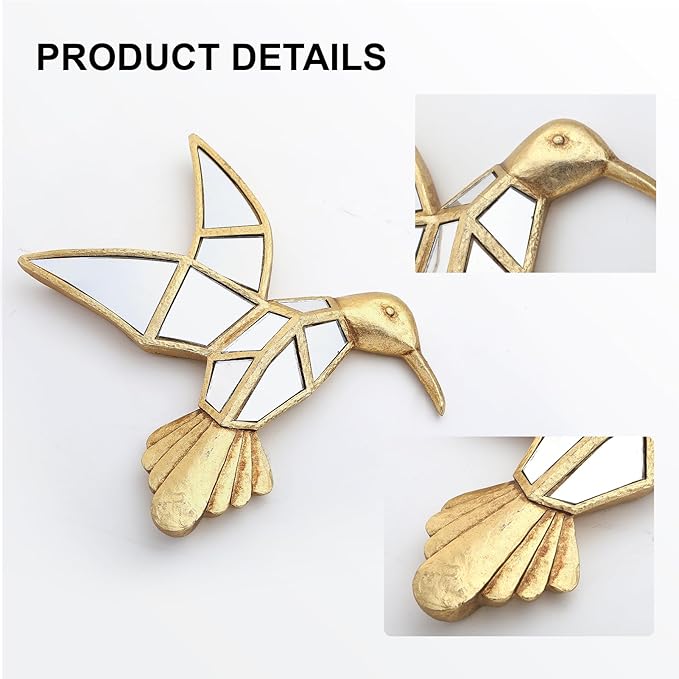 Vintage Wall Sculpture Animals Gold Bird Mirrors - Gold Resin Hummingbird and Glass Wall Decor, Perfect for Victorian and European Themed Homes-Ruum Studio Home
