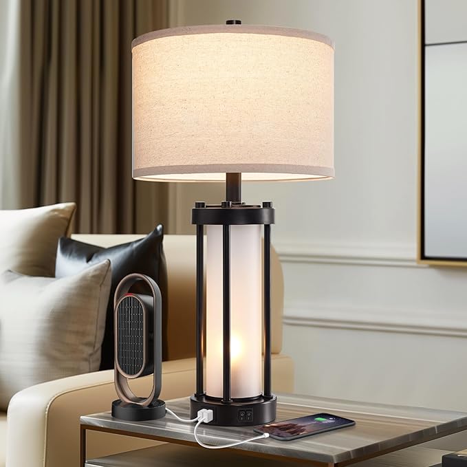 Modern Table Lamps for Living Room, Industrial Beside Lamps with 2 USB Ports, Rustic Nightstand Lamp with White Frosted Glass Night Light for Bedroom End Table Entryway, 2 Bulb Included-Ruum Studio Home