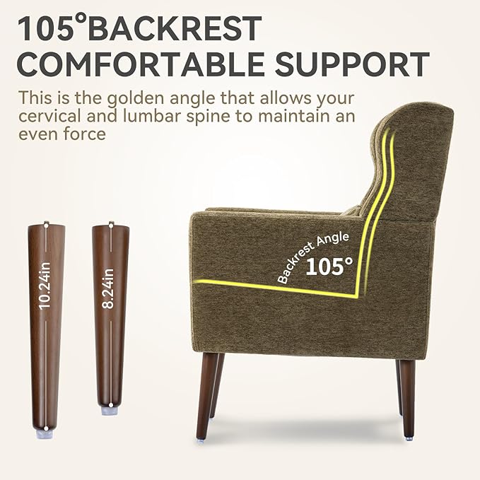 Modern Accent Chair, Upholstered Armchair with Pillow, Fabric Single Sofa Chair with Lounge Seat and Wood Legs Accent Chair for Living Room Bedroom Small Spaces (Avocado, Set of 1)-Ruum Studio Home