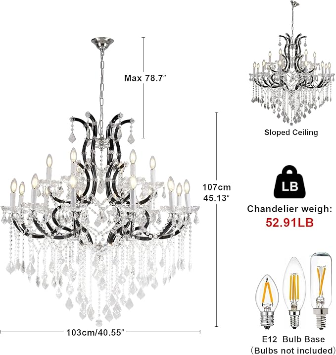 Large Black Crystal Chandelier Light Fixtures, 18 Lights Modern Crystal Chandeliers for Dining Room,Staircase Hallway Living Room Entryway,2 Layers 41'' Foyer Chandelier-Ruum Studio Home
