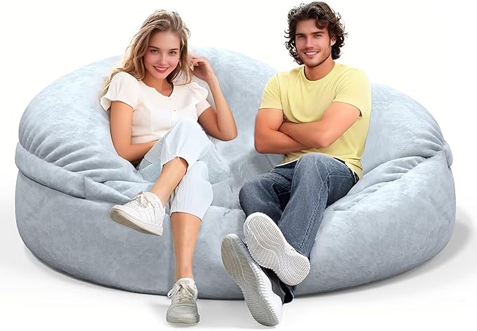 Bean Bag Chair for Adults 4FT,Soft Removable Cover for Teens/Girls Bedroom,Fluffy Giant Round Floor Beanbag Lounger Chairs (No Filler,Light Gray)-Ruum Studio Home