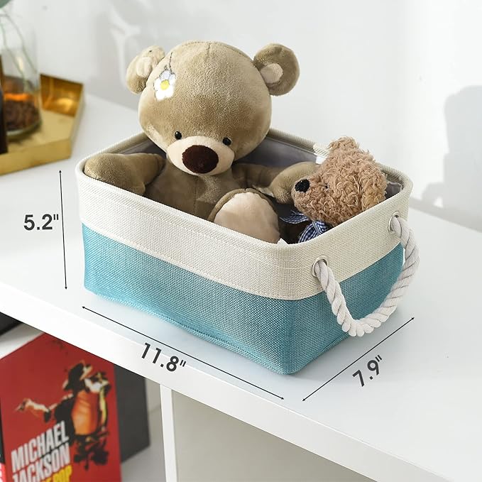 TheWarmHome Storage Bins for Shelves - Small 6 Pack 11.8x7.8x5.2 inch Sturdy Storage Basket W/Handles, Decorative Foldable Storage Baskets for Organizing Closet Nursery Toy(White & Green)-Ruum Studio Home