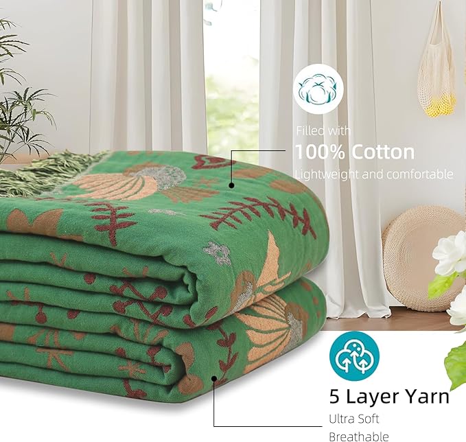 Boho Throw Blanket for Bed, 100% Pure Cotton Ultra Soft Rustic Quilt, Farmhouse Decor Bed Blankets, All Season Rustic Throw for Sofa Couch Chair(80''x 90'', Bird B)-Ruum Studio Home