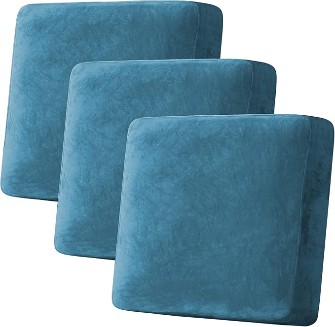 H.VERSAILTEX Velvet Stretch Couch Cushion Cover Plush Cushion Slipcover for Chair Loveseat Sofa Cushion Furniture Protector Seat Cushion Sofa Cover (3 Piece XL Sofa Cushion Covers, Peacock Blue)-Ruum Studio Home