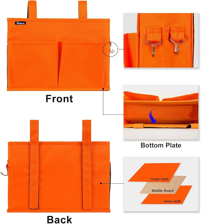 Surblue Caddy Hanging Organizer Bedside Storage Bag for Bunk and Hospital Beds, Orange, Small-Ruum Studio Home