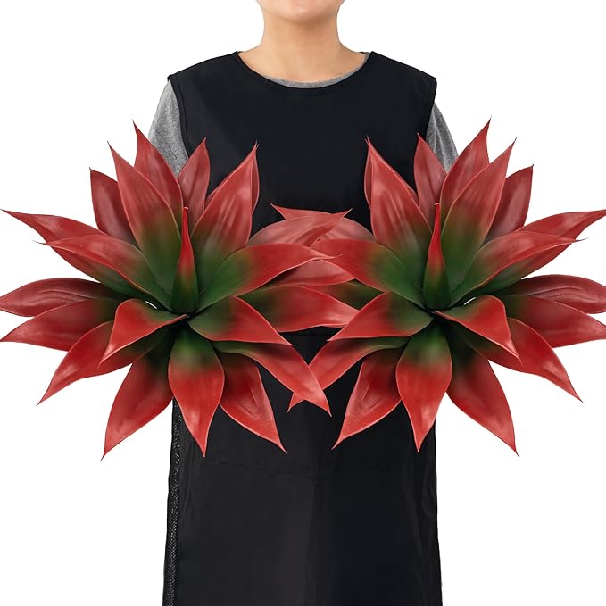 Artificial Agave Plants,Large UV Resistant Fake Agave Planters for Indoor and Outdoor Decorating Tropical Plant Succulents Greenery Indoor Decor (2Pack,18" Red)-Ruum Studio Home