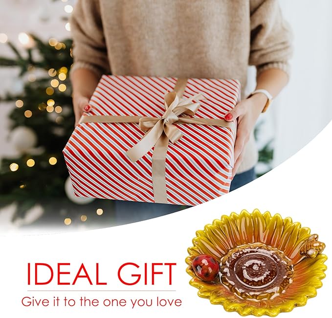 Sunflower Jewelry Dish Trinket Tray Ceramic Key Tray Bowl for Entryway Table, Sunflower Candy Dish Soap Holder Gift Decorative Bowl for Home Decor Kitchen Bathroom Sink (Bee, Ladybug)-Ruum Studio Home