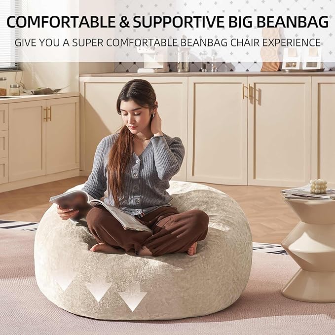 Bean Bag Chair 3Ft, Memory Foam Filled, Large Beanbag Chairs for Adults and Teens, Soft Sofa with Removable Flannel Cover, Round Couch for Living Room Bedroom College Dorm (Apricot, 3FT-36×36"×24")-Ruum Studio Home