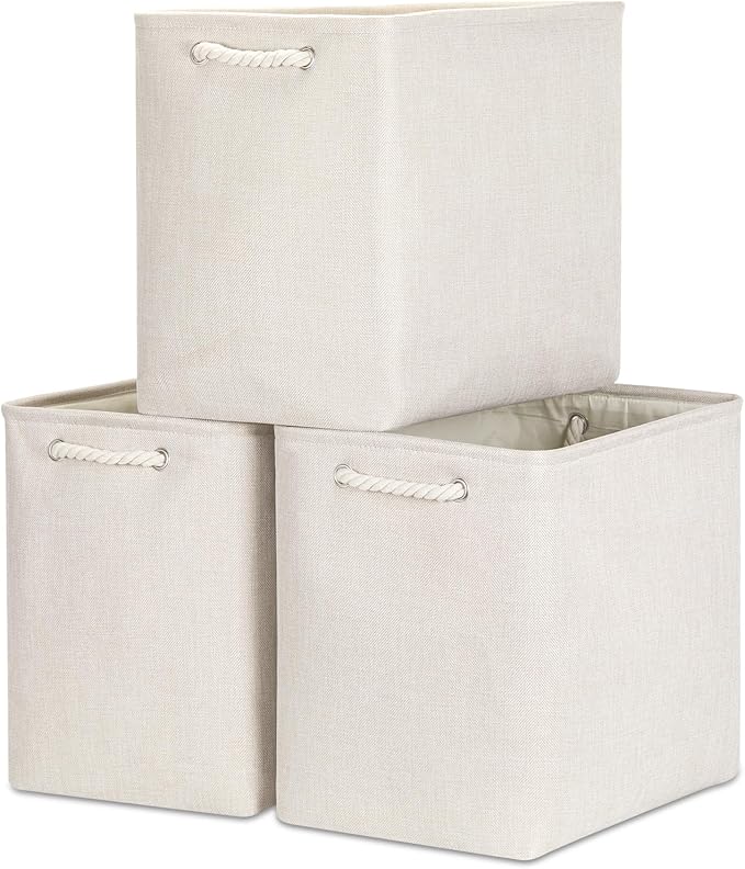 Bidtakay Extra Large Storage Baskets for Organizing Clothes Storage Bins 3 Pack Fabric Storage Bins for Shelves Linen Collapsible Organizer for Closet-Light Biege-Ruum Studio Home