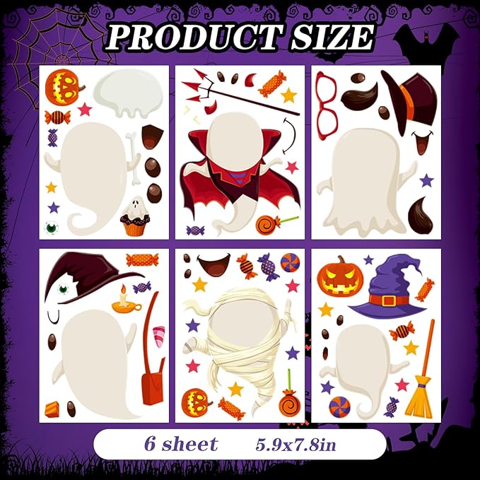 6 Sheet Halloween Stickers Clings Cute Ghost Decals Decor for Kids, Vintage Ghost Evil Pumpkin Reusable Window Stickers for Halloween Party Supplies Home Glass Decorations-Ruum Studio Home