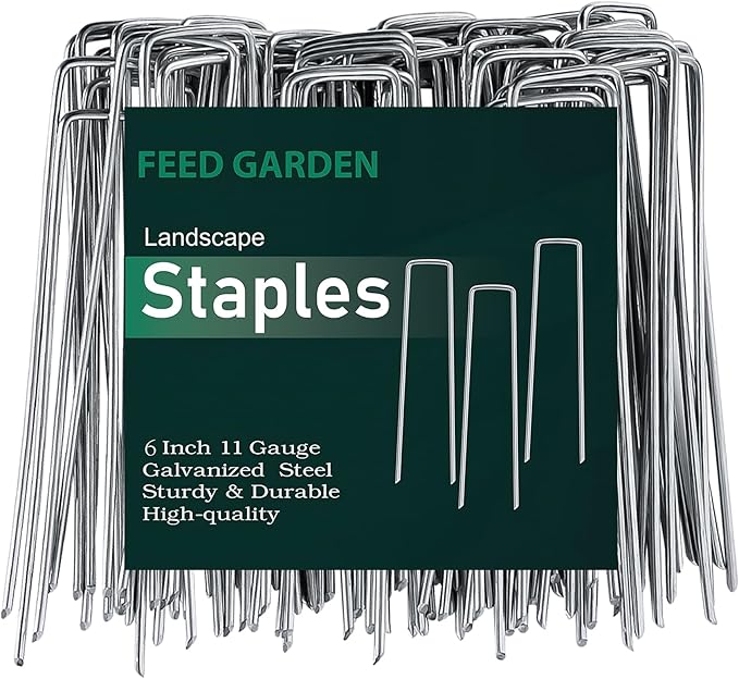 FEED GARDEN 6 Inch 500 Pack Galvanized Landscape Staples Plant Cover Pins 11 Gauge Tent Stakes Garden Stakes Landscaping Fabric SOD Pins Yard Spikes for Decoration Weed Barrier Fabric-Ruum Studio Home