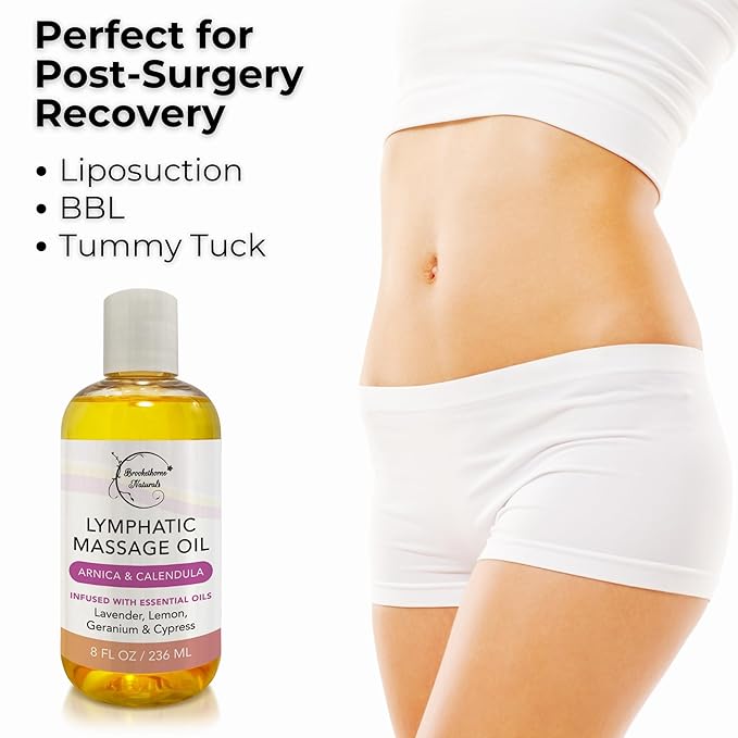 Lymphatic Massage Oil for Massage Therapy & Natural Lymphatic Drainage | Premium Quality with Arnica & Lavender Oil | for Post Surgery Recovery & Detox | 8oz by Brookethorne Naturals-Ruum Studio Home