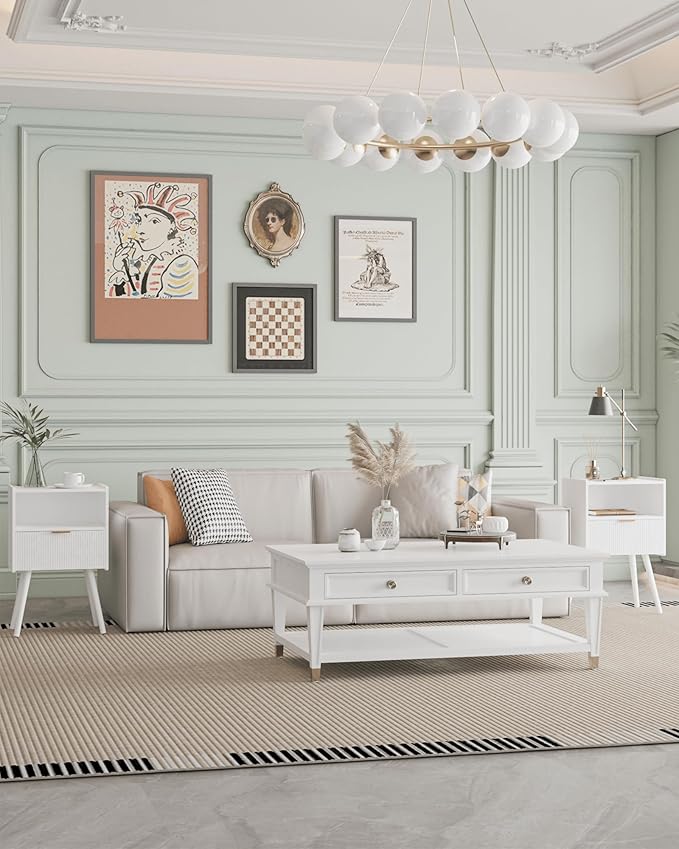 Nightstand,Modern Bedside Table with Storage Drawer and Open Wood Shelf, Accent Night Stand with Solid Wood Legs for Living Room, Bedroom and Small Spaces,Easy Assembly (White)-Ruum Studio Home