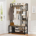 BON AUGURE Farmhouse Hall Tree for Entryway, Mudroom Bench with Shoe Storage, Large Coat Rack Shoe Bench with 5 Tier Open Shelves, Adjustable Side Hooks and Hanging Rod for Foyer (Vintage Oak)-Ruum Studio Home