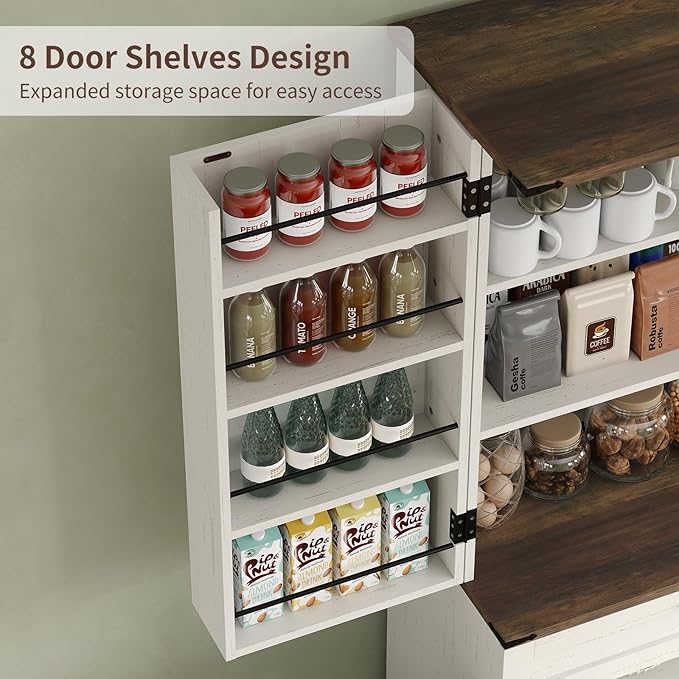 72'' Kitchen Storage Pantry Cabinet, Tall Storage Cabinet with 8 Door Shelves, 2 Cabinets and 1 Drawer, Freestanding Cupboard for Kitchen, Dining Room, Bathroom, Laundry, Off White-Ruum Studio Home