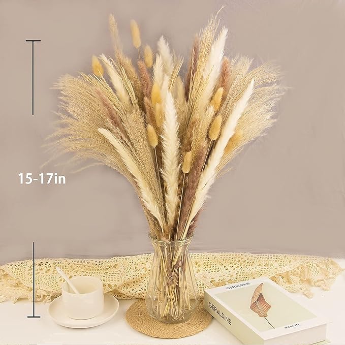 65PCS Pampas Grass Decor, Including pompas Floral, Reed Dried Grass and Bunny Tails Dried Flowers, Natural Dried Pampas Grass Bouquet for Boho Decor Wedding, Home Decoration-Ruum Studio Home