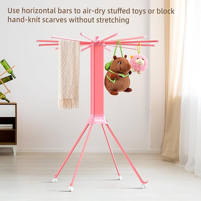 Clothes Drying Rack Foldable & Collapsible Drying Racks with 4-Leg Octopus Design, Large Capacity Space Saving Indoor Drying Rack for Bedroom,Balcony,Laundry for Indoor/Outdoor Use（Pink）-Ruum Studio Home