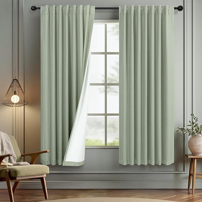 Sage Green Boho Blackout Curtains 72 Inch Length for Bedroom Aesthetic 2 Panels Set Home Office Organic Decor Back Tab Pocket Thermal Room Darkening Living Room Window Black Out Curtains 72 Inch Long-Ruum Studio Home