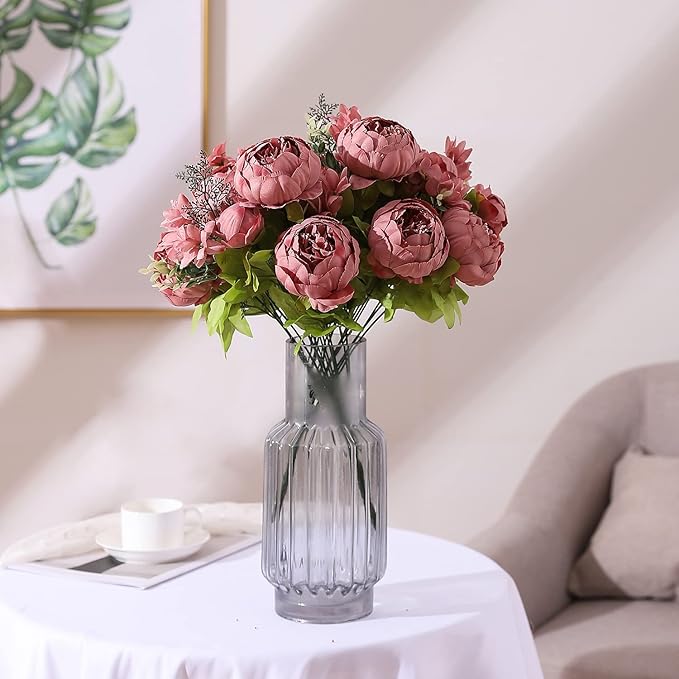 Duovlo Artificial Peony Silk Flowers Fake Flowers Vintage Wedding Home Decoration,Pack of 1 (Rosy Brown)-Ruum Studio Home