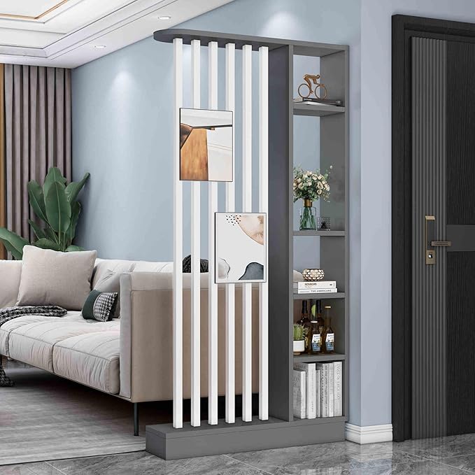 Wall Room Divider,Freestanding Room Divider with Shelves,Wood Room Divider Screen with Storage Cabinet, Wall Divider for Room Separation, for Home Office Decorative E 39.4×9.4×78.7in-Ruum Studio Home