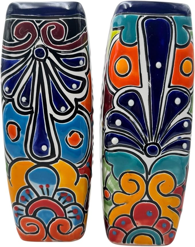 Talavera Planter Pot Square Vase Folk Art Mexican Pottery Handmade Hand Painted Home Decor Indoor Multicolor Outdoor 9.25" (Multi 22)-Ruum Studio Home