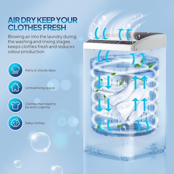 ROVSUN 25LBS Portable Washing Machine, Full-Automatic Electric Laundry Machine with Stainless Steel Drum, 110V Compact Washer, Washer and Spin Dryer Combo with Drain Pump for Apartment, Dorm, Home-Ruum Studio Home