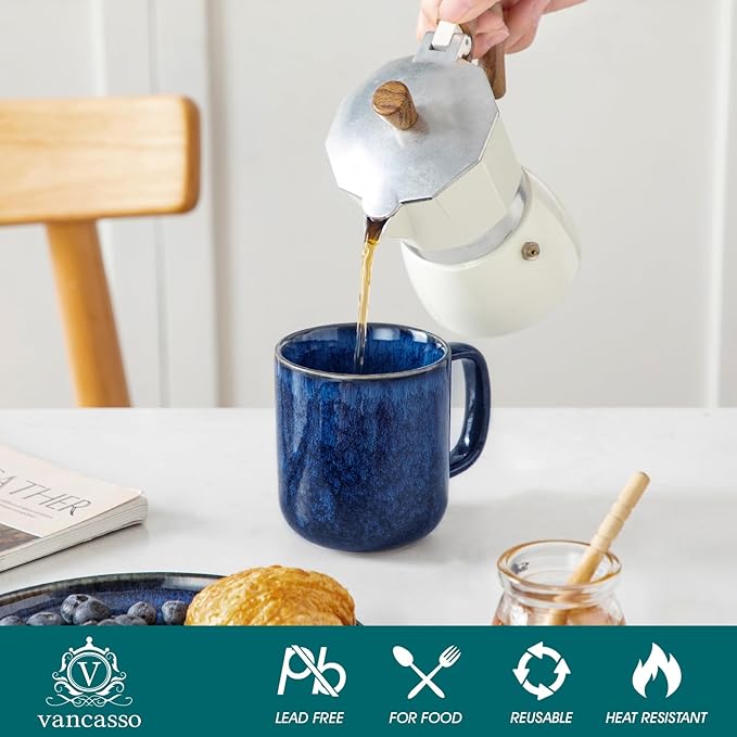 vancasso STARRY Coffee Mugs Set, 12 oz Ceramic Coffee Cups for Latte Hot Tea Cappuccino Cocoa Milk Stoneware Cups Set of 6, Dishwasher & Microwave Safe, Blue-Ruum Studio Home