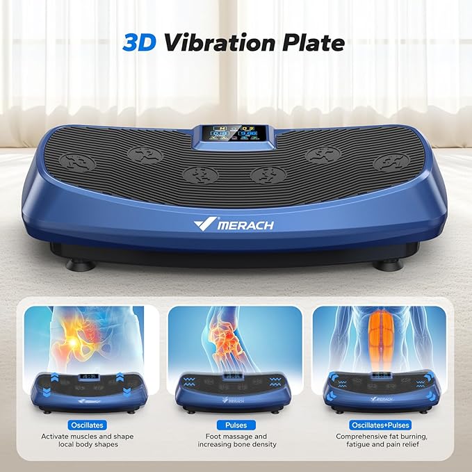 MERACH Vibration Plate Exercise Machine, 3D & 4D Vibration Plate with 2 Tension Ropes LED Display, Whole Body Vibration Platform for Women Men, Exercise Equipment for Home-Ruum Studio Home