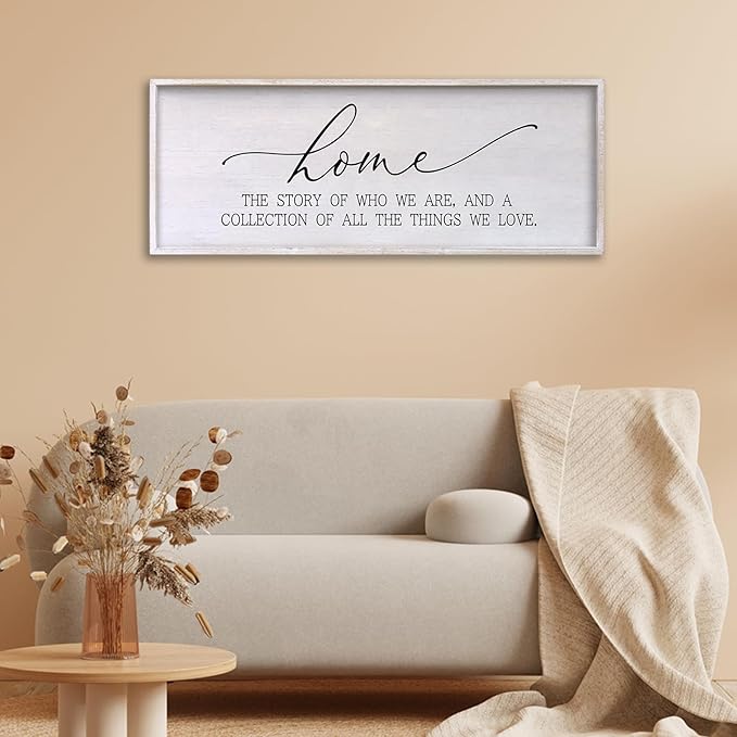 Home The Story of Who We Are Sign Farmhouse Family Wall Decor 32x12 Inch Plaque Wood Framed Art for Hanging (White)-Ruum Studio Home