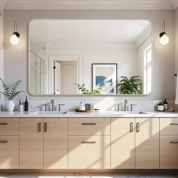 Bathroom Mirror 60" x 36", Large Rectangle Wall Mirror, Silver Metal Frame Wall Mounted Mirrors for Bathroom, Vanity, Bedroom, Entryway Decor(Horizontal/Vertical)-Ruum Studio Home