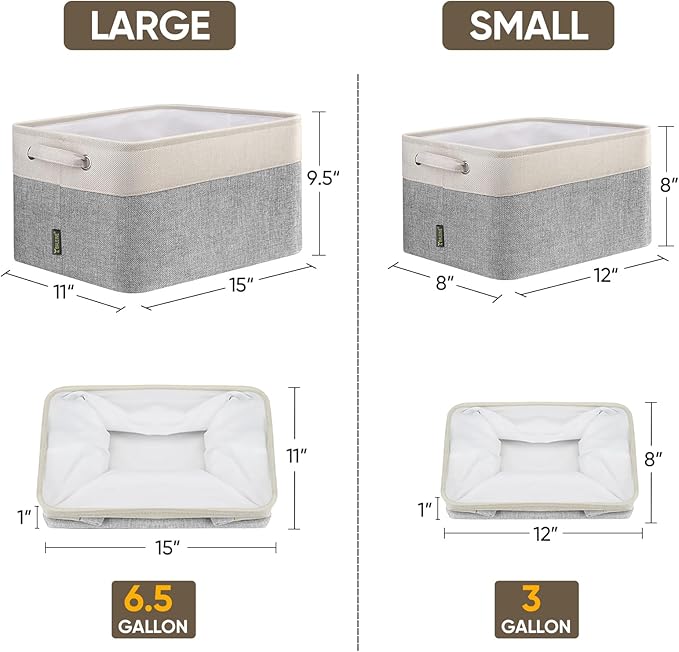 BALEINE 3 Pack Fabric Storage Bins for Shelves, Linen Storage Baskets for Organizing, Decorative Closet Bins for Clothes, Home (Grey, 15"x11"x9.5")-Ruum Studio Home