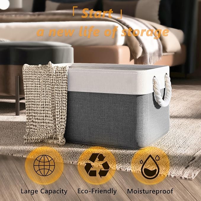 TheWarmHome Organization and Storage Basket for Organizing- 16x12x8 inch 1 Pack Fabric Storage Cubes, Collapsible Storage Bins for Shelves Organizer Gift Closet Cloth Toy (White & Grey)-Ruum Studio Home