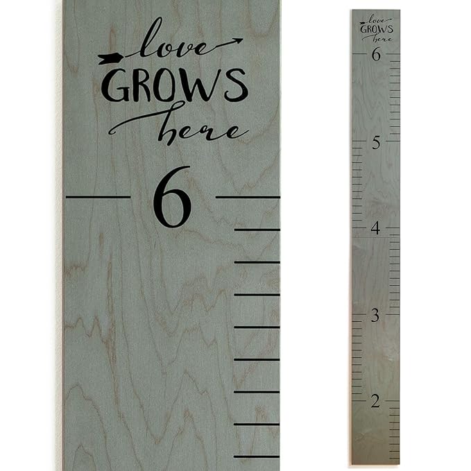 Wooden Growth Chart – Kids Height Chart, Wall Measurement for Kids, Height Chart for Wall, Growth Ruler for Children – “Love Grows Here” Gray (63" x 6.7")-Ruum Studio Home