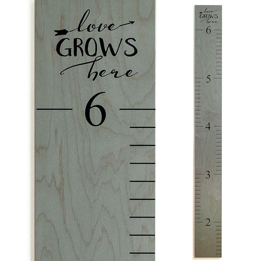 Wooden Growth Chart – Kids Height Chart, Wall Measurement for Kids, Height Chart for Wall, Growth Ruler for Children – “Love Grows Here” Gray (63" x 6.7")-Ruum Studio Home
