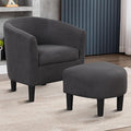 INZOY Modern Accent Chair with Ottoman for Small Space, Club Chair with Ottoman Set, Comfy Fabric Barrel Reading Chairs for Living Room Bedroom, Round Reading Chair with Foot Rest, Dark Grey-Ruum Studio Home