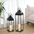 25'' 19'' Lanterns Decorative Outdoor Indoor, Black Metal Outdoor Candle Lanterns, Set of 2 Modern Farmhouse Decorative Lantern for Fireplace, Patio, Porch, Floor, Halloween Lantern (No Glass)-Ruum Studio Home