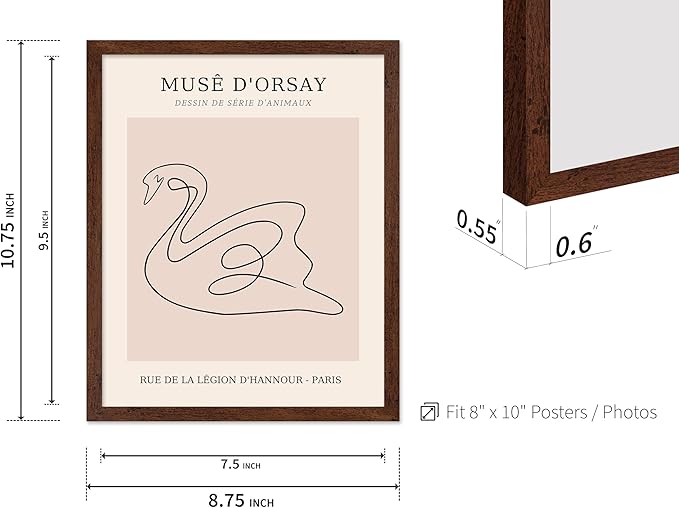 Poster Master Vintage Poster - Retro One Line Swan Drawing Print - Swan Art - Bird Art - Minimal Gift for Her, Animal Lover - Abstract Decor for Home, Office, Bedroom, 8x10 Brown Framed-Ruum Studio Home