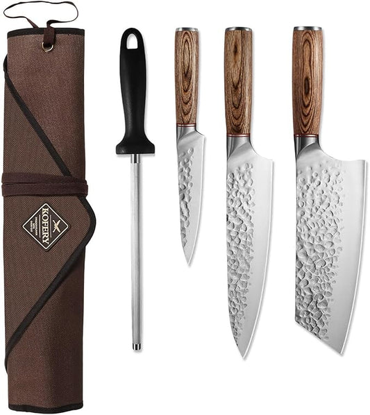 KOFERY 5PCS Chef and BBQ Knife Set with Roll Bag, High Carbon Stainless Steel Knives for Precise Cooking, Outdoor Meat Cutting(Include Sharpening Steel)-Ruum Studio Home