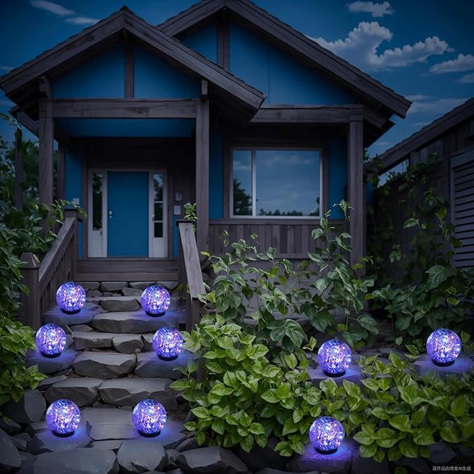 Solar Garden Lights Outdoor Waterproof, 6 Pack Cracked Glass Ball Light, Ground Landscape Garden Decor, Solar Globe Decorative for Pathway/Patio/Lawn/Yard (Multicolor, 3.9")-Ruum Studio Home