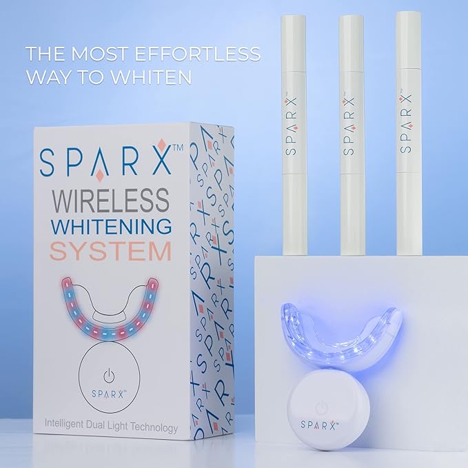 SPARX Wireless Teeth Whitening Kit with LED Light for Sensitive Teeth Remove Stains Like Coffee, Smoking, Wine. Whiten Smile for Long Lasting Results, Includes 3 Gel Syringes, 1 Dual LED Mouthpiece-Ruum Studio Home