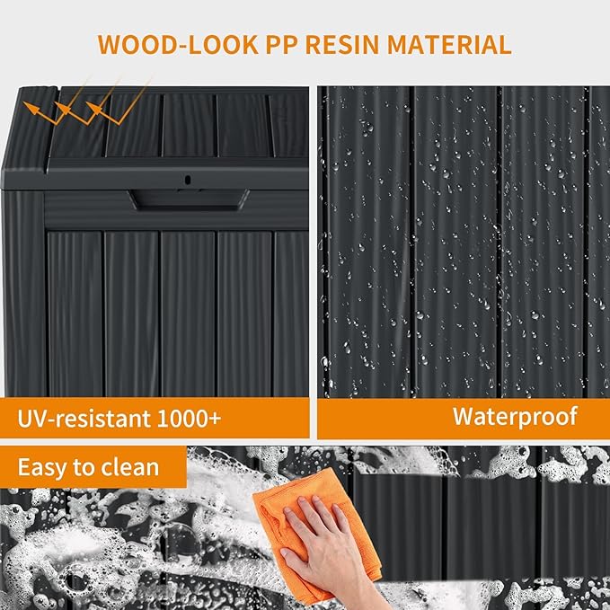 Vixzen 28 Gallon Outdoor Deck Box,Lockable Resin Waterproof Storage Box,UV Resistant,Weather Resistance,Outside Storage Bin for Gardening Tools,Pool Supplies,Black-Ruum Studio Home