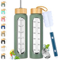 32 oz Glass Water Bottle with Straw - Motivational Time Marker & Silicone Sleeve - Reusable Tumbler Includes 2 Bamboo Lids & Fruit Infuser - 1 Pack-Ruum Studio Home