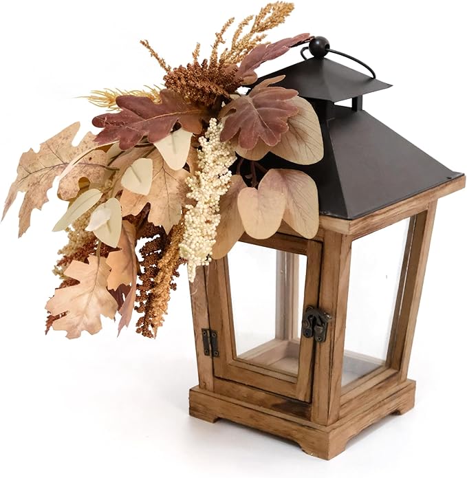 Fall Themed Decorative Wooden Hurricane Candle Lantern - Candle Holder Fall Decor for Home Farmhouse Indoor Outdoor Table Shelf - 14" Tall-Ruum Studio Home