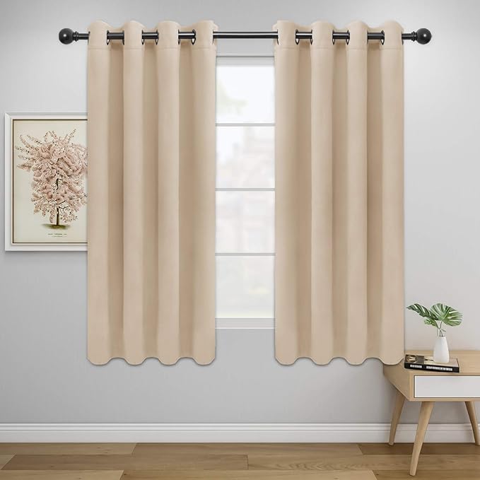Easy-Going Blackout Curtains for Bedroom, Solid Thermal Insulated Grommet and Noise Reduction Window Drapes, Room Darkening Curtains for Living Room, 2 Panels (52x63 in,Beige)-Ruum Studio Home