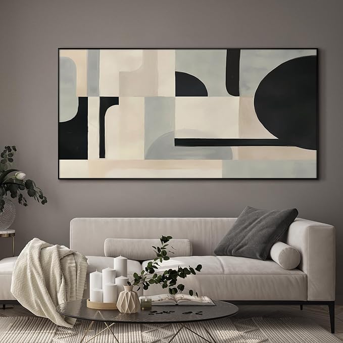 SIGNWIN 36"x72" Extra Large Framed Wall Art Modern Neutral Abstract Geometric in Black and Beige, Clean Minimalist Design for Home Living Room Bedroom Decor (Frame Assembly Required)-Ruum Studio Home