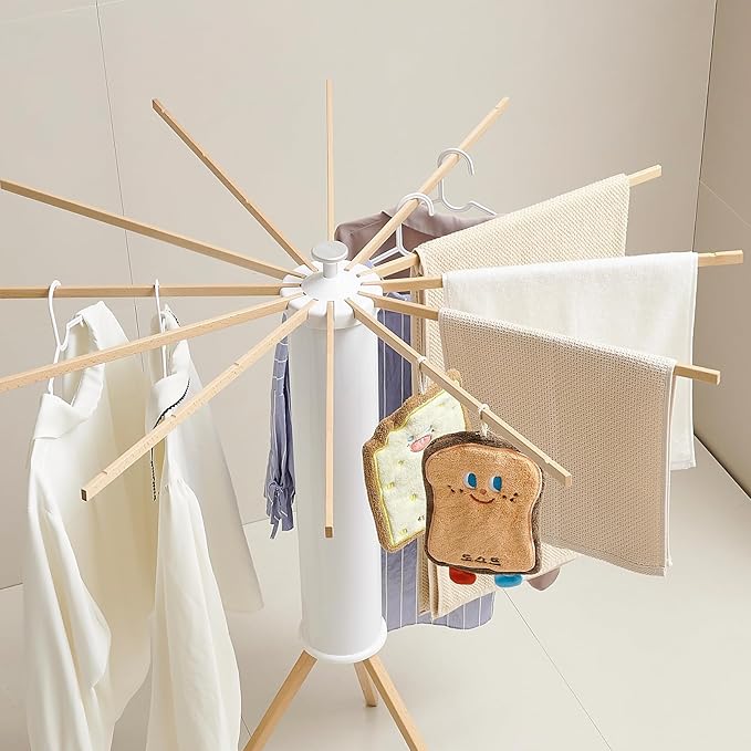 JOOM Tripod Clothes Drying Rack, Garment Rack Portable and Foldable Space Saving Laundry Drying Rack - Drying Rack Clothing 12 Rods Wooden-Ruum Studio Home